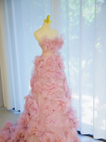 Élégante robe de bal bustier en tulle rose, longue robe de soirée, robes de bal pour 18e anniversaire N2849