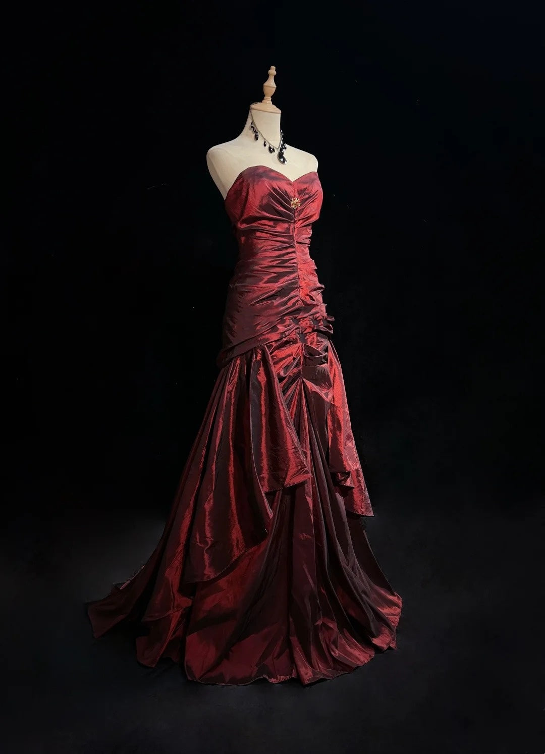 Vintage 90er Abschlussballkleider Meerjungfrau Sweetheart Burgund Taft mit gerafftem langen Ballkleid N3031