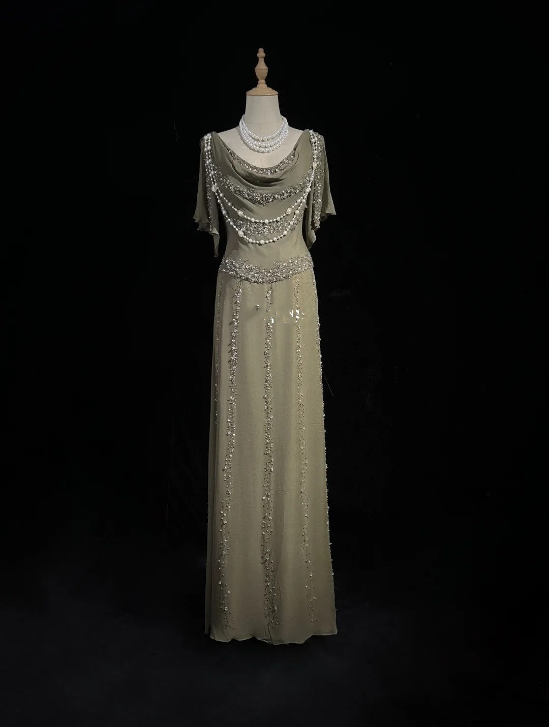 Vintage Prom Dresses A Line Cowl Neck Chiffon With Beaded 80s Evening Formal Dress RB3273