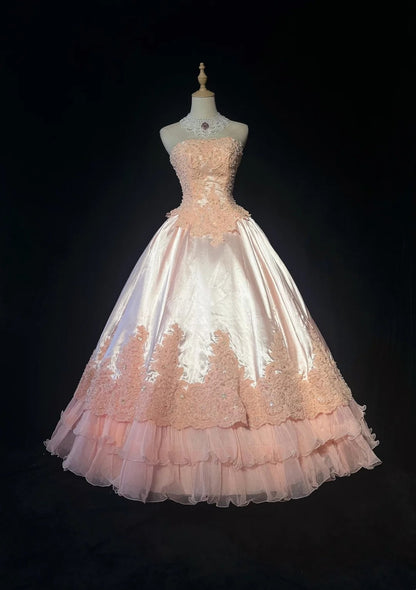 Vintage Prom Dresses 1960s Ball Gown Strapless Blush Pink With Lace Floor Length Sleeveless Evening Formal Outfits RB5121
