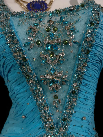 Vintage Prom Dresses Mermaid Halter Blue Chiffon 80s With Beading Long Formal Evening Outfits N4201