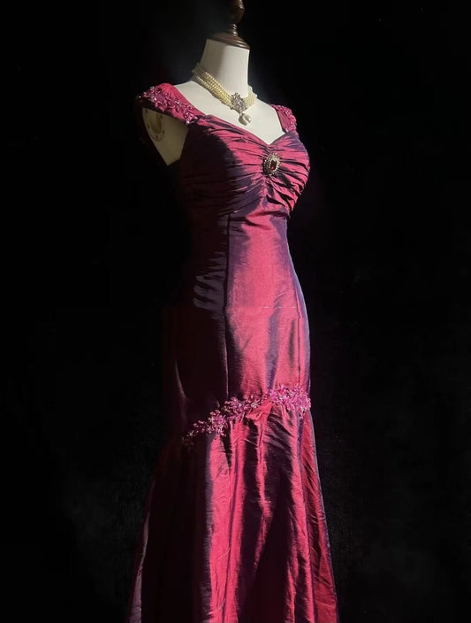 Vintage Prom Dresses Mermaid Sweetheart Burgundy With Appliques 1960s Long Formal Gown N2607