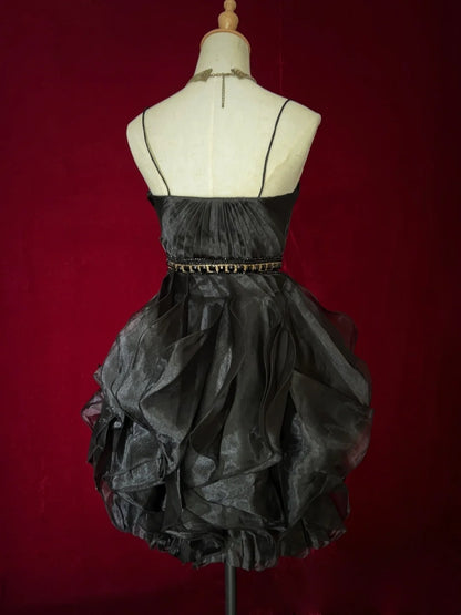 Mignonne robe de bal à bretelles spaghetti, petite robe noire courte mini, robe de 16ème anniversaire, tenues de rentrée N3641