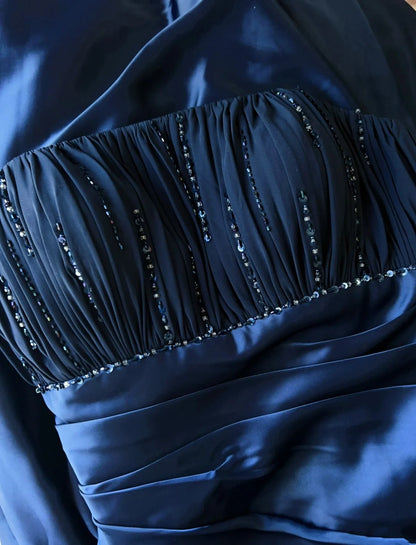 Elegant Prom Dresses Mermaid Spaghetti Strap Navy Blue With Cape Sleeveless Long Formal Gown N2880