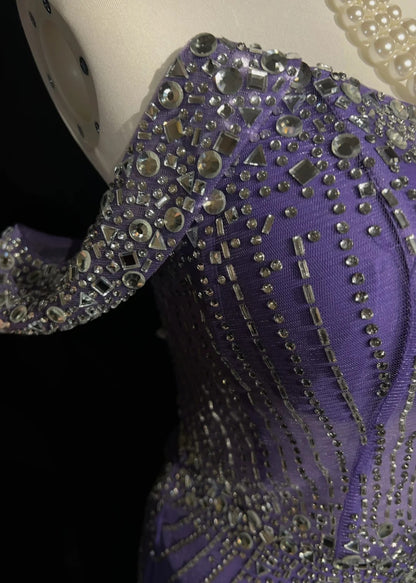 Glitter Prom Dresses Mermaid Sweetheart Lilac Tulle With Beading Backless Long Formal Evening Dress N3888