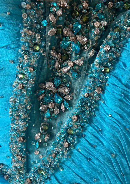 Robes de bal vintage trapèze sans manches en mousseline bleue avec perles et cape Tenues de soirée formelles N3853
