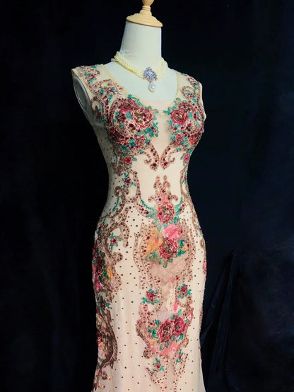 Magnifiques Robes de Bal Sirène en Tulle Blanc avec Perles Appliquées Tenues de Soirée Longues N3401