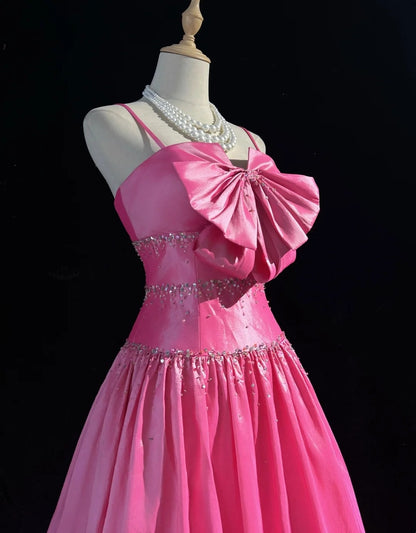Princess Prom Dresses Ball Gowns Spaghetti Strap Pink Sleeveless Evening Long Formal Dress RB3260
