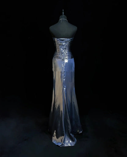 Vintage-Ballkleid Ästhetik A-Linie Marineblau mit Perlen Lange Abendkleid N3025