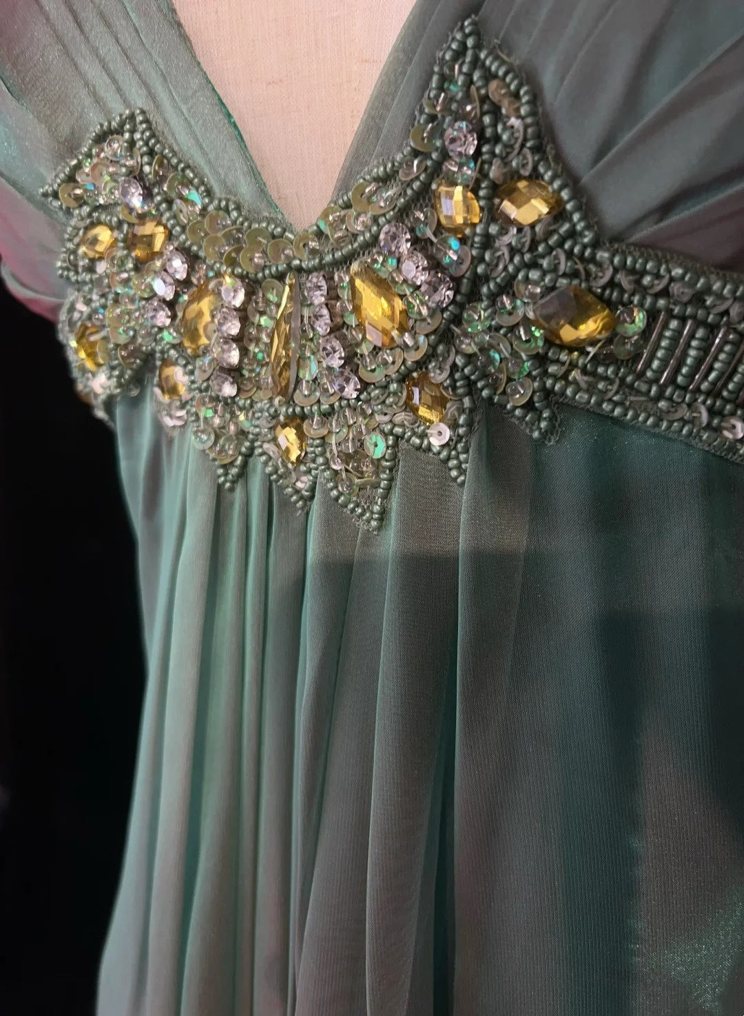 Vintage Ballkleider A-Linie Sweetheart Mit Trägern Grün Chiffon Ärmellos 1990er Lange Formelle Abendkleid N2634