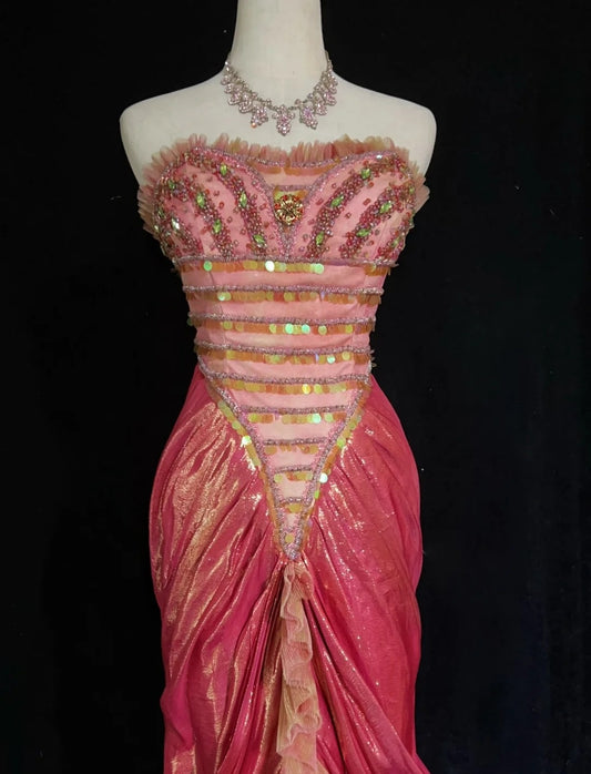 Glamorous Prom Dresses Mermaid Sweetheart Pink High Low With Beading Formal Dress N2887
