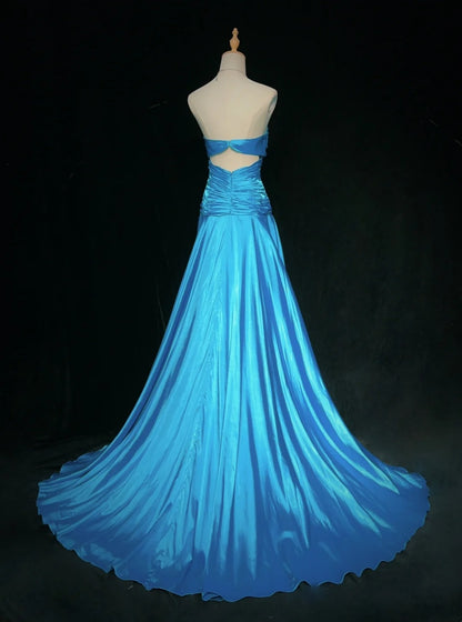 Bescheidene Ballkleider Inspo Meerjungfrau Sweetheart Blaues Satin mit Perlen für Damen Abendkleid N3213