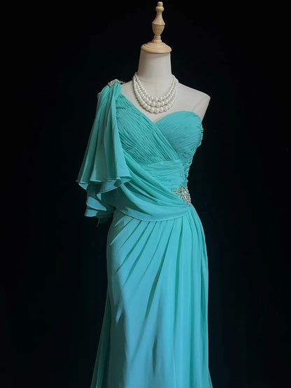 Robes de bal vintage Sirène Asymétrique Bleu Mousseline Années 80 Robe longue de soirée N2758