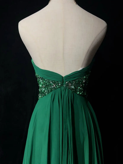 Jolies Robes de Soirée Courtes Vertes en Mousseline de Soie avec décolleté en Cœur, forme trapèze, pour bal de promo N2613