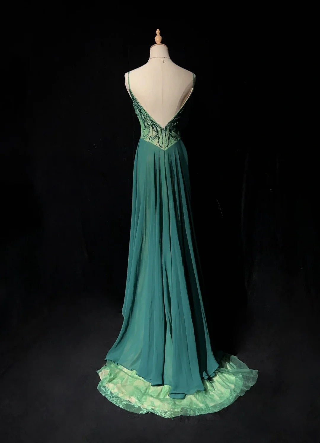 Robes de bal vintage sirène à fines bretelles vertes perlées années 90 longue robe de soirée formelle N2649