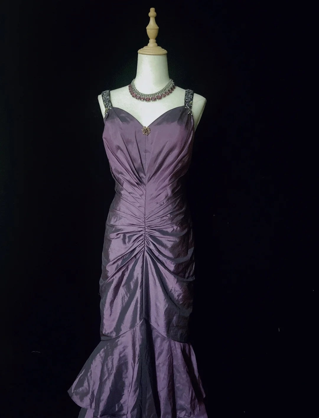 Robes de bal vintage des années 90 sirène bustier cœur en taffetas violet avec perles et volants longue robe de soirée semi-formelle N3670
