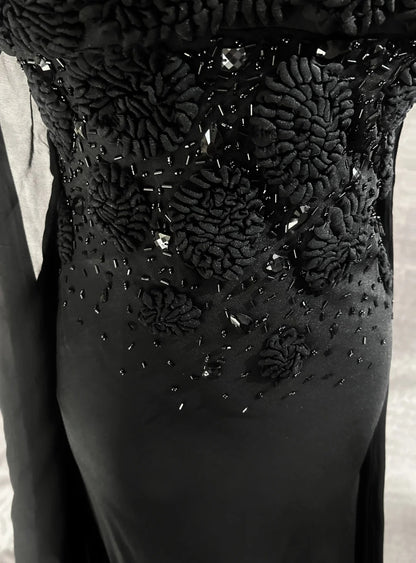 Robes de bal élégantes Robe sirène sans bretelles en mousseline de soie à cravate noire avec cape Longues tenues de soirée formelles N3703