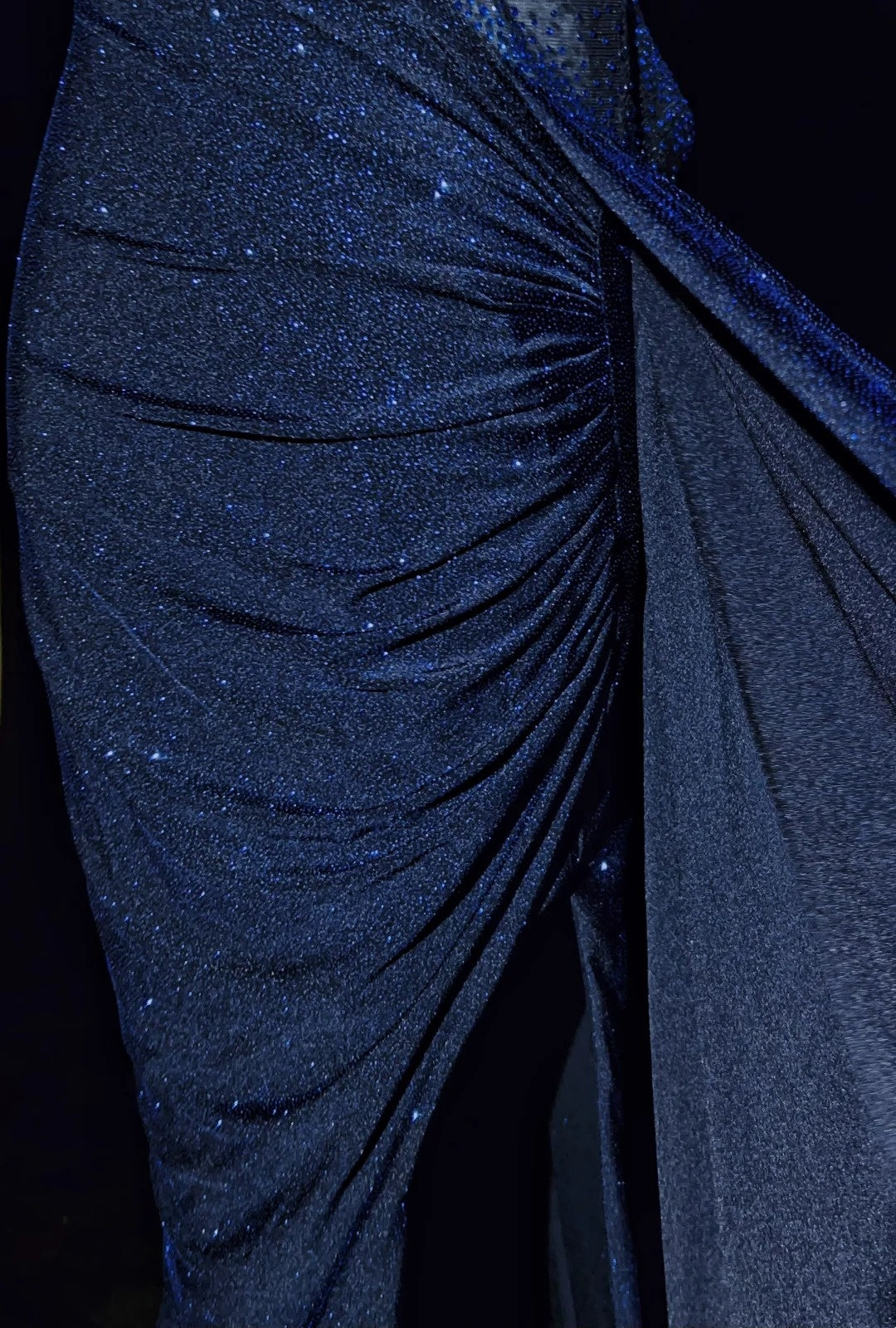 Robes de Bal Vintage Années 90 Sirène Asymétrique Bleu Marine Pailletée Dos Nu Longues Tenues de Soirée N3140