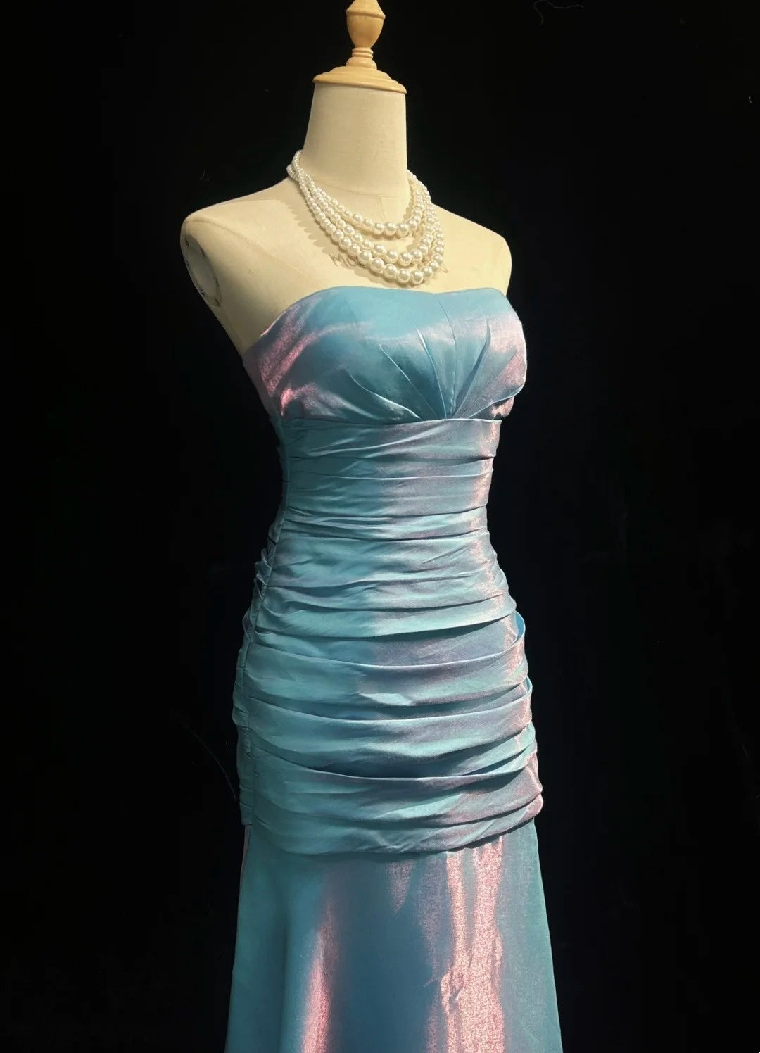 Robes de bal vintage Sirène sans bretelles Bleu ciel clair Mi-longue Robe de soirée formelle années 1990 N2651