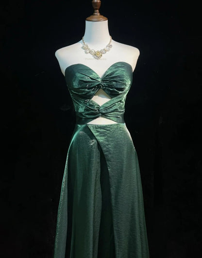Robes de bal vintage en satin vert foncé en ligne chérie des années 1990 robe de soirée formelle N2656