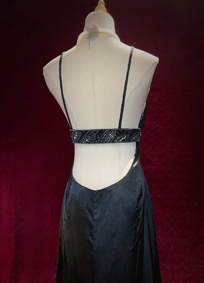 Vintage Abschlussballkleider Meerjungfrau Spaghetti-Träger Black Tie Kleid Ärmellos Taft 90er Langes Abendkleid N2882
