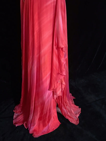 Vintage Abschlussballkleider A-Linie Neckholder Hot Pink Chiffon mit Applikationen Formelle Abendkleider N3855