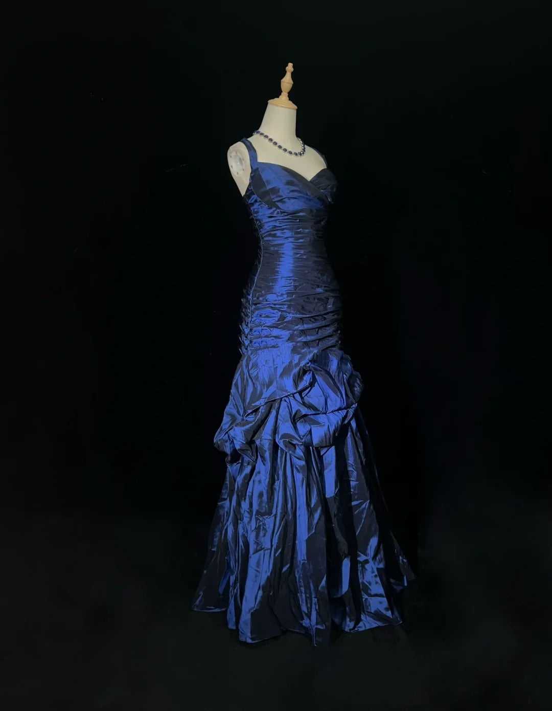 Vintage Ballkleider 1950er Retro Elegant Meerjungfrau Herzausschnitt Marineblau Taft Abendkleider Mit Jacke N3012