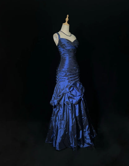 Vintage Ballkleider 1950er Retro Elegant Meerjungfrau Herzausschnitt Marineblau Taft Abendkleider Mit Jacke N3012
