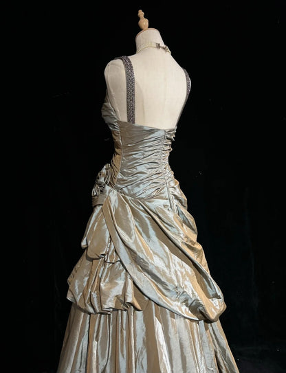 Vintage Ballkleider Abschlussball Kleid Sweetheart Mit Trägern Champagner Perlen Lang Formales Kleid N2451