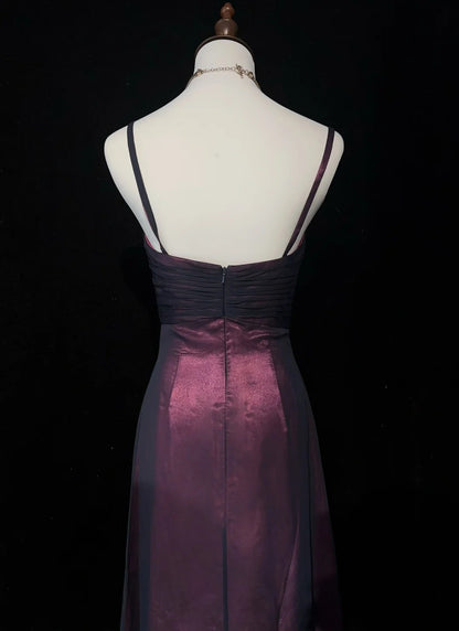 Vintage Abschlussball-Kleider, A-Linie, Spaghettiträger, Burgund, Schwarz, Chiffon, langes Abendkleid N3016