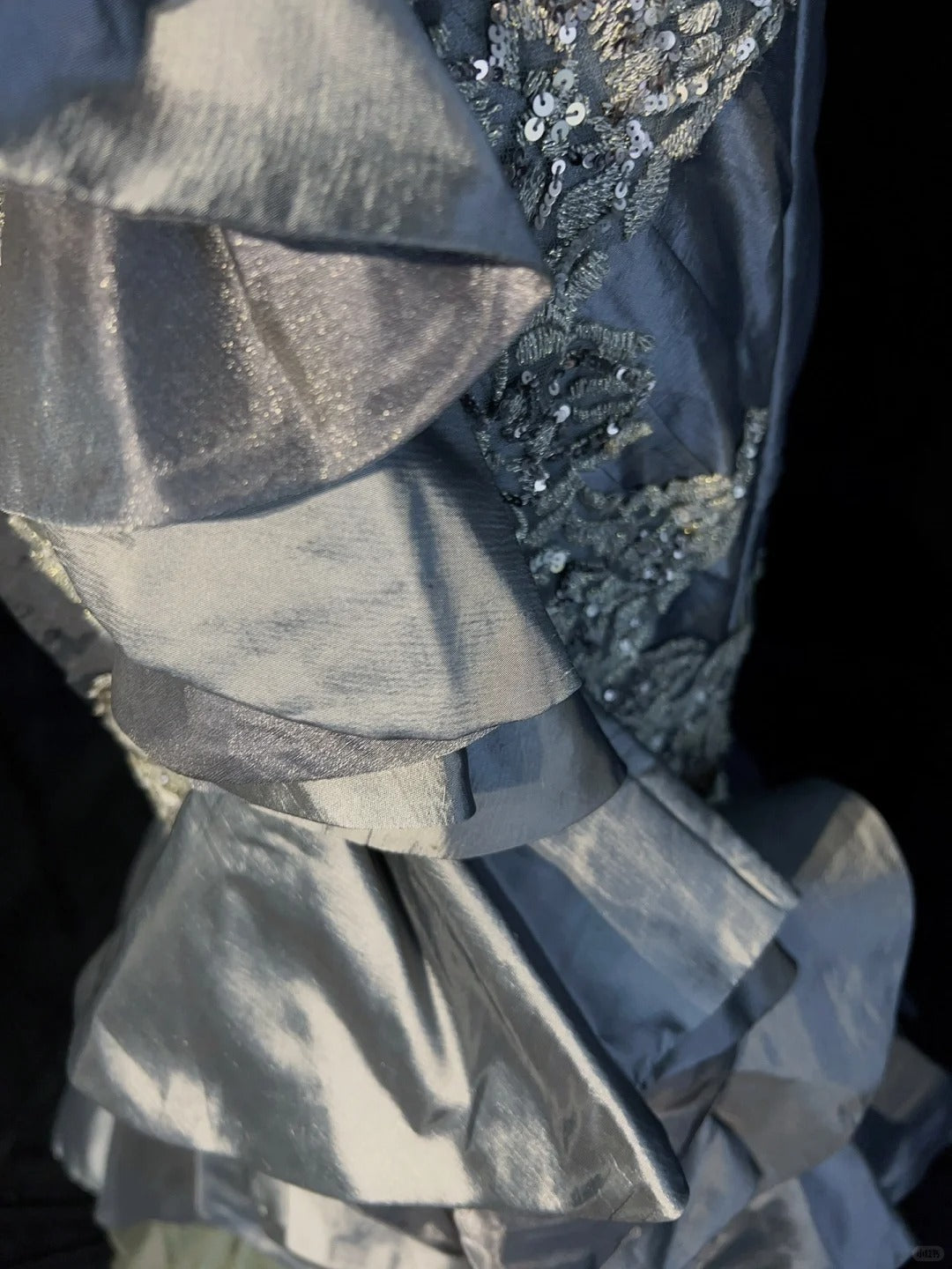 Robes de bal vintage sirène à bretelles en satin gris et dentelle avec volants, longues tenues de soirée N3442