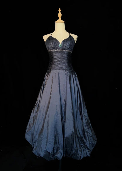 Robes de bal intemporelles en taffetas bleu marine, avec perles et cape, tenues de soirée N3287