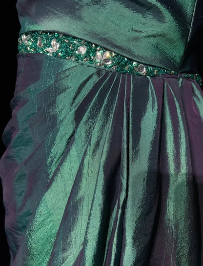 Modest Prom Dresses Mermaid One Shoulder Blue Satin With Beaded Long Evening Outfits N3467