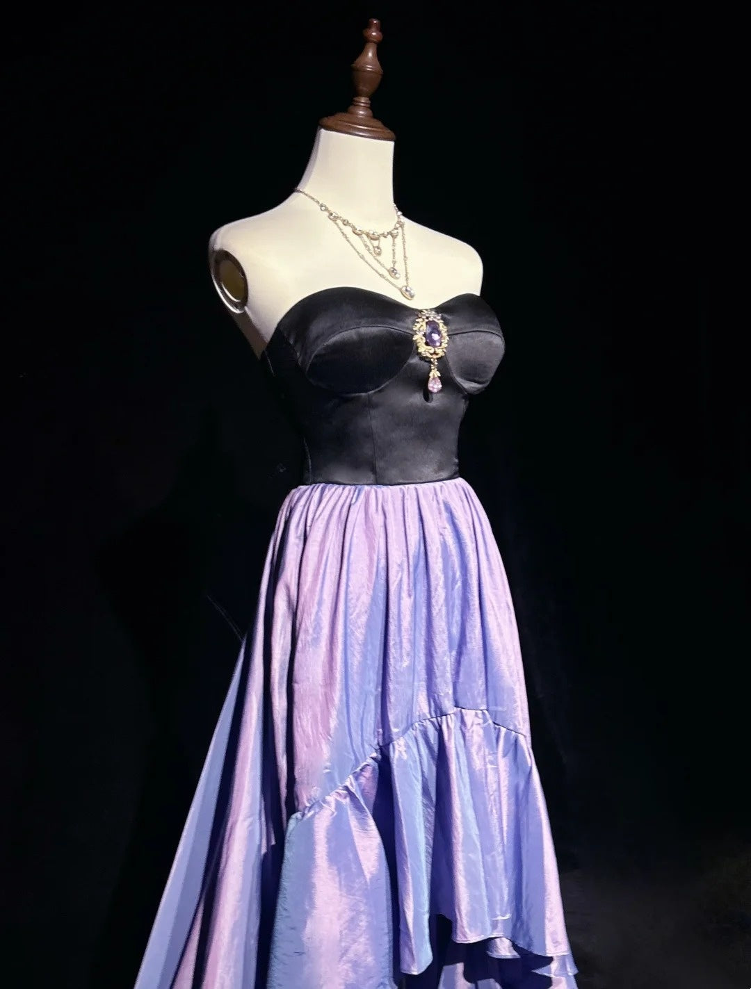 Robes de bal vintage asymétriques bustier satin noir lilas années 90 robe de soirée formelle N2653