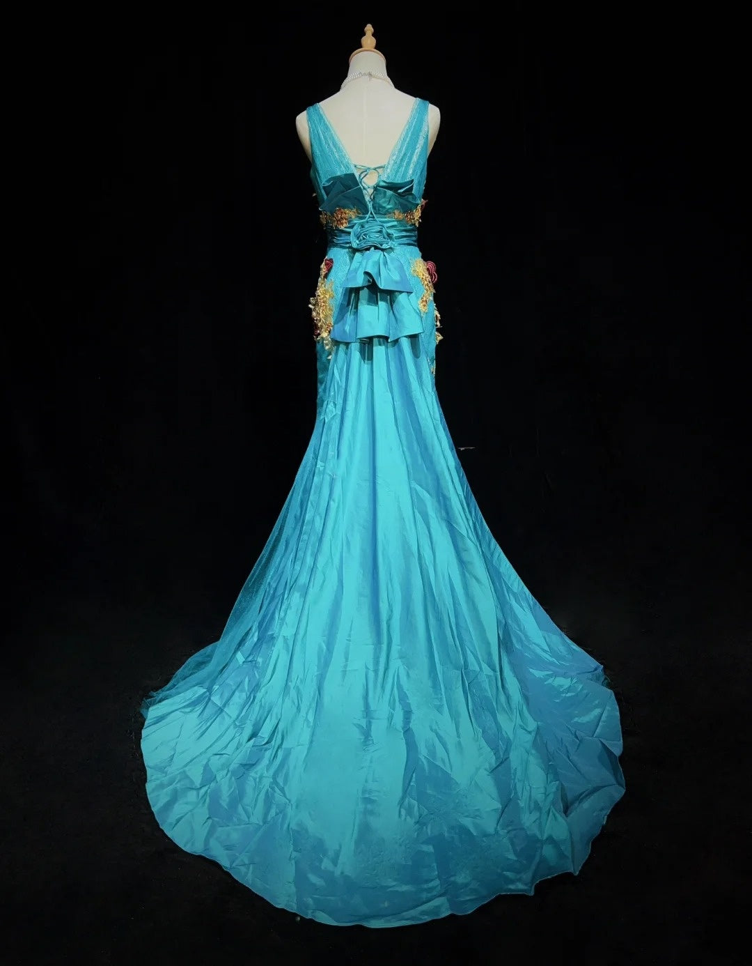 Inspiration Robes de bal vintage Sirène Cœur Bleu Tulle Dentelle Années 80 avec Appliques Robes de soirée N3365
