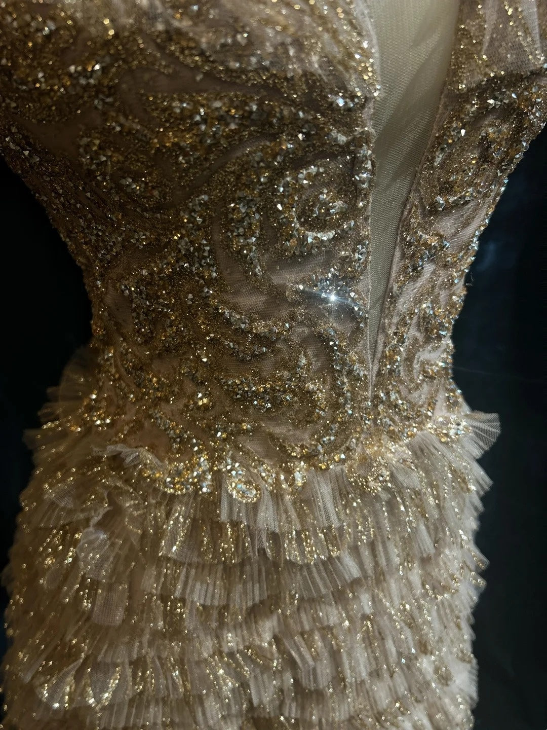Robes de bal vintage Ligne A Bretelles fines Dentelle dorée Avec manches Robe de soirée formelle années 80 RB3268