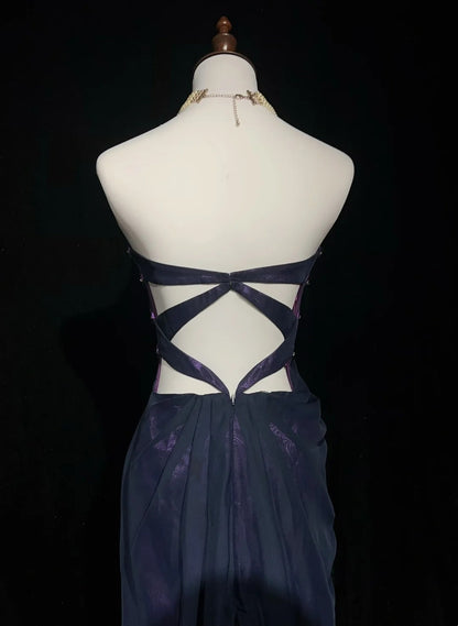 Robes de bal vintage esthétiques, coupe trapèze, bustier cœur, violet, avec perles, robe de soirée longue N3064