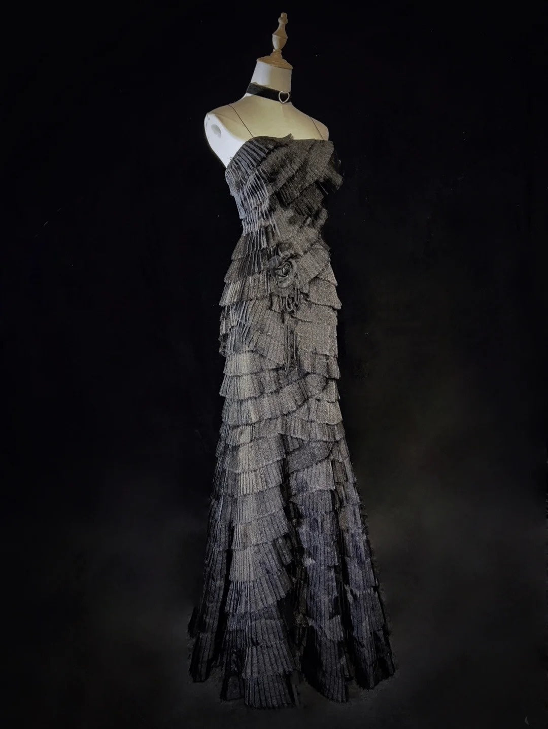 Robes de bal vintage des années 90 sirène à fines bretelles noires avec couches superposées longue robe de soirée semi-formelle N3665