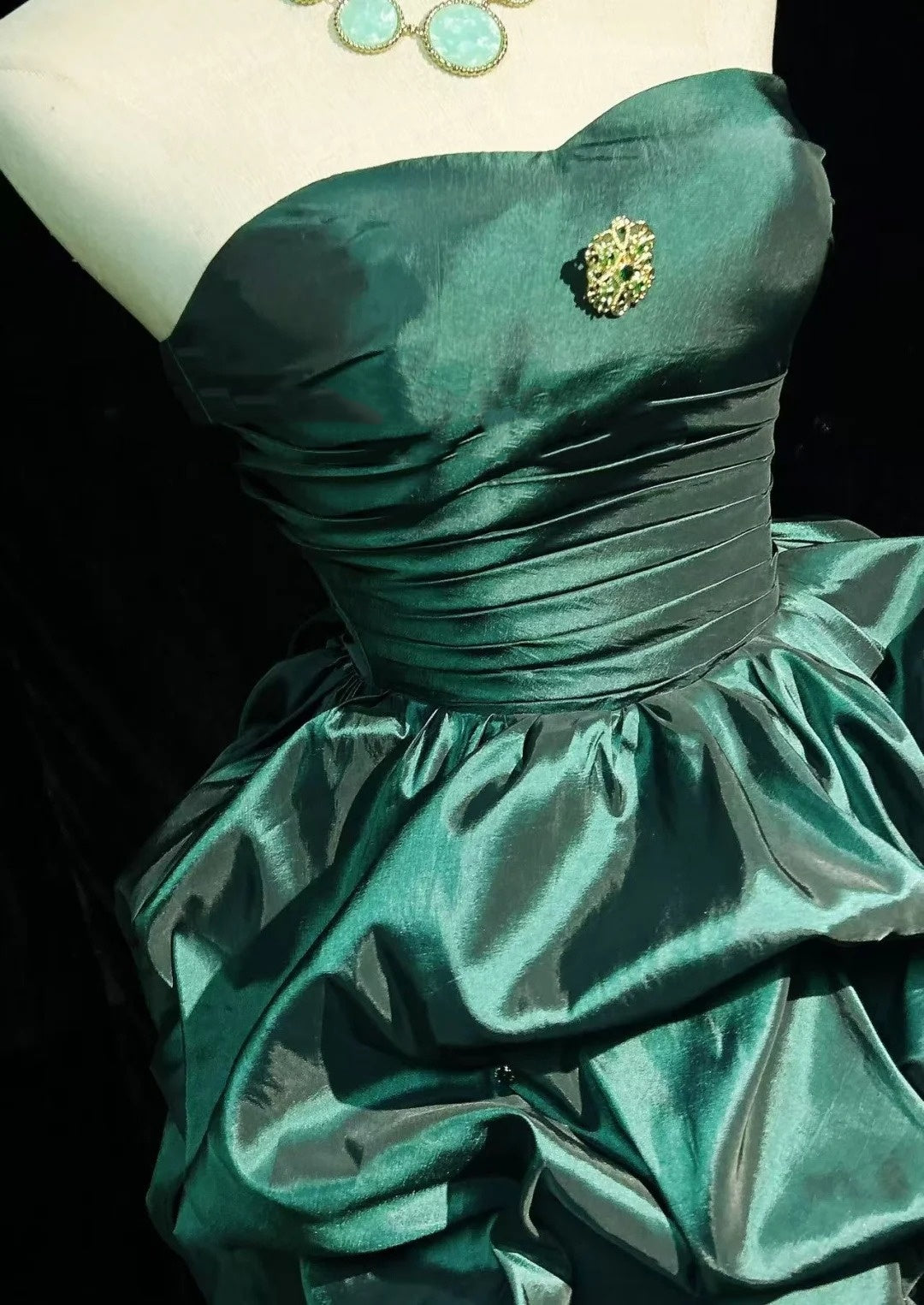 Robe de Bal Princesse Col Cœur Taffetas Vert Émeraude Foncée Robe de Soirée 18ème Anniversaire Robes de Bal de Rentrée N3805