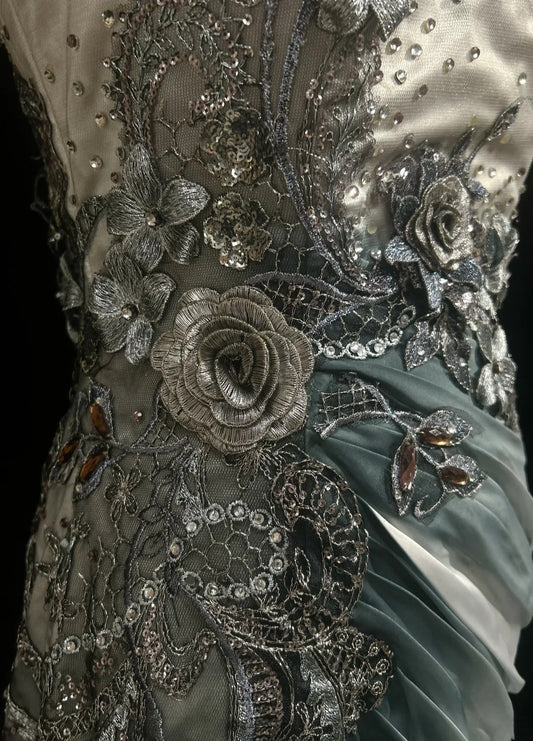 Vintage Prom Aesthetic Dresses Gradient Colors Mermaid Spaghetti Strap Chiffon With Beading Long Formal Dress N3037
