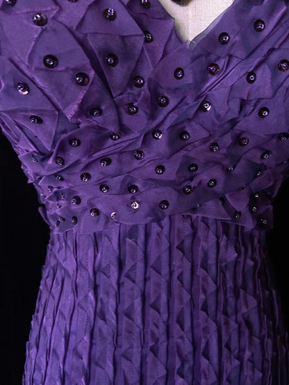 Robes de bal vintage sirène col en V mousseline de raisin avec perles tenues de soirée longues des années 80 N3884