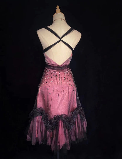 Robes de bal intemporelles sans manches ligne A en tulle noir longueur thé avec perles robe de rentrée N3255