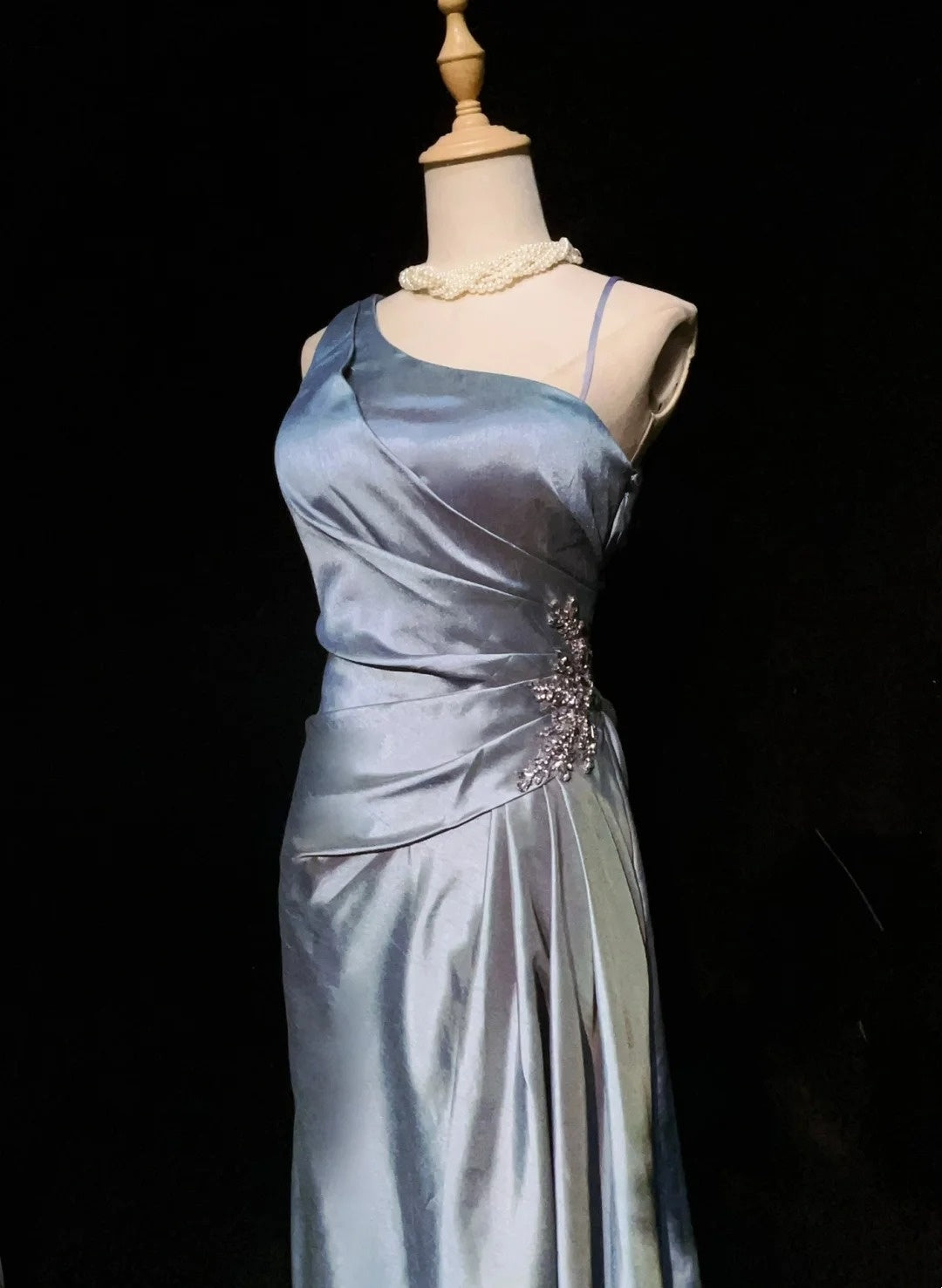 Classy Prom Dresses A Line One Shoulder Lavender Satin With Ruffle Long Formal Gown N2911