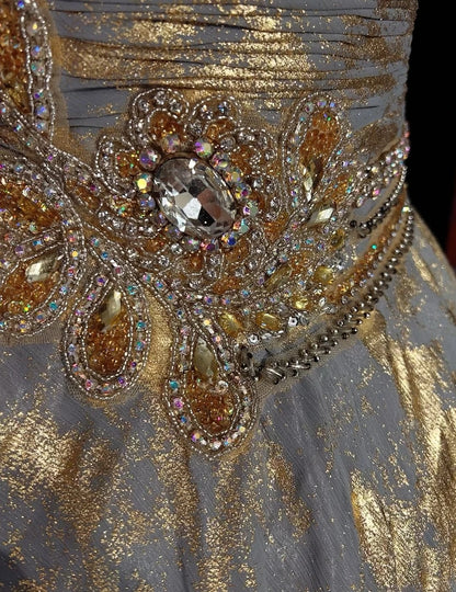 Prinzessinnen Ballkleid Trägerlos Gold Organza Kurz Mini Heimkehrkleider Hoco Kleider N2912