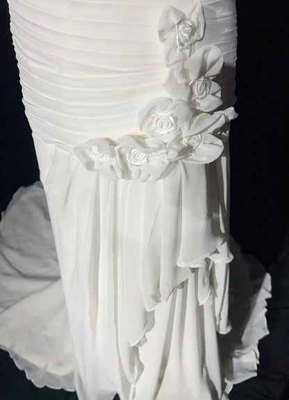 Vintage 90er Brautkleider Meerjungfrau Sweetheart Chiffon Weiß Perlenstickerei Sommergarten Langes Brautkleid N3827