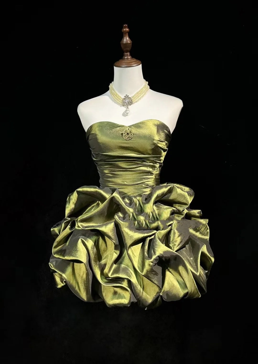 Dream Ball Gown Sweetheart Olive Green Taffeta 18th Birthday Gown Homecoming Dresses N3804