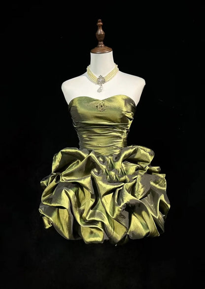 Dream Ball Gown Sweetheart Olive Green Taffeta 18th Birthday Gown Homecoming Dresses N3804