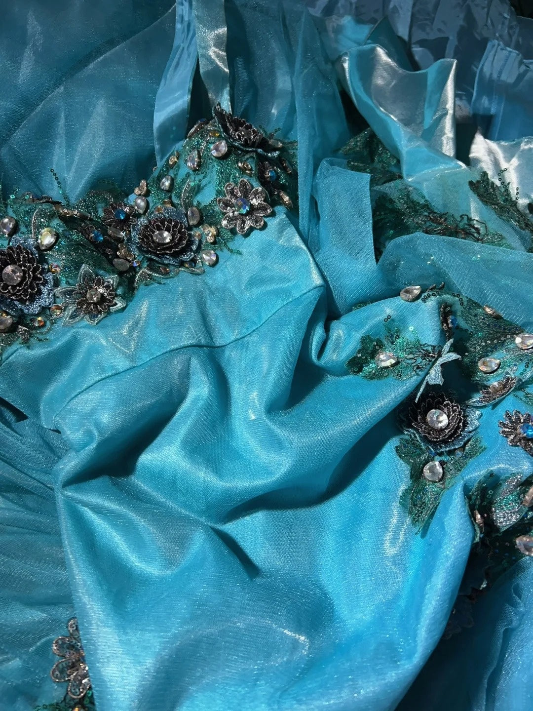 Vintage Ballkleider Inspo Meerjungfrau Träger Tüll Blau Lang 1990er Mit Spitze Applikationen Abendkleider N3360