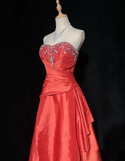 Robes de bal glamour Robe de soirée bustier rouge rouille avec perles Tenues de soirée formelles N3818