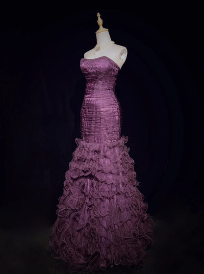 Bescheidene Ballkleider Inspo Meerjungfrau Sweetheart Lila Tüll Rüschen 80er Jahre Lange Abendkleider N3395